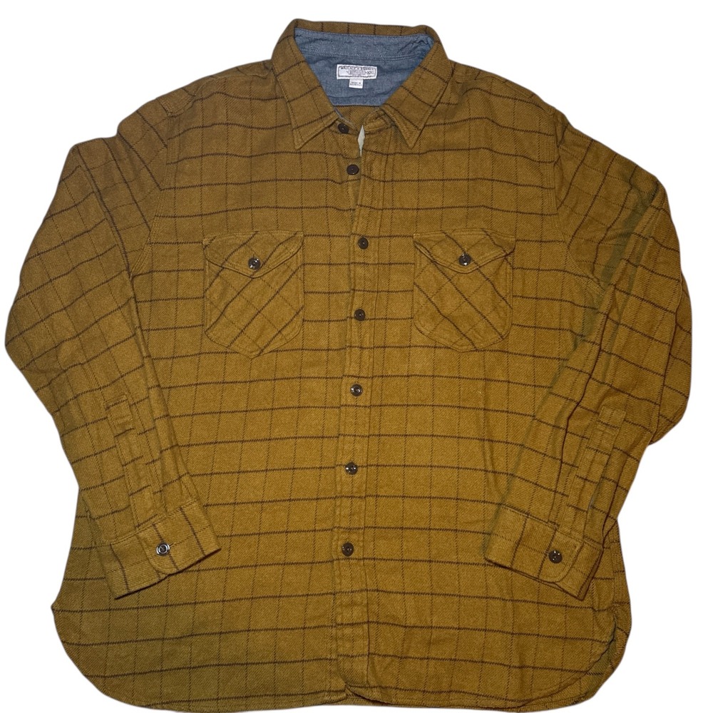 J.Crew Wallace & Barnes XXL Mustard Windowpane Flannel Shirt NWT Style K2562